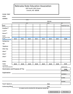 Nebraska State Education Association Expense Reimbursement Form