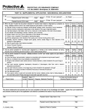 Protective Life Insurance Supplemental Application