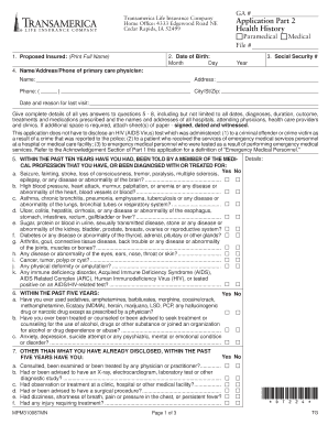 Transamerica Life Insurance Health History Form