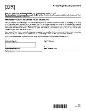 Notice Regarding Life Insurance Policy Replacement