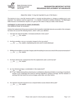 Washington Life Insurance Replacement Notice