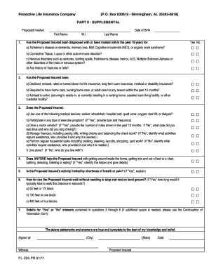 Protective Life Insurance Health Questionnaire