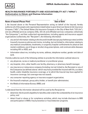 HIPAA Authorization for Life Claims
