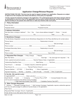 Transamerica Life Insurance Application Change Request