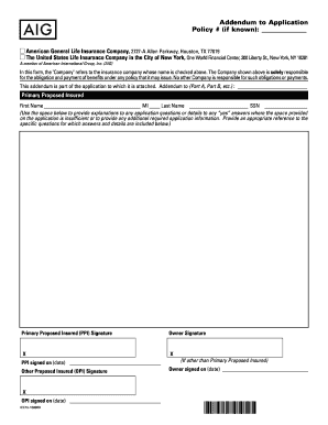 Addendum to Life Insurance Application