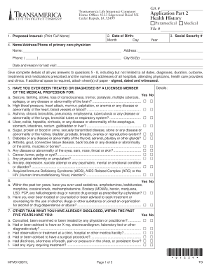 Transamerica Life Insurance Health History Form