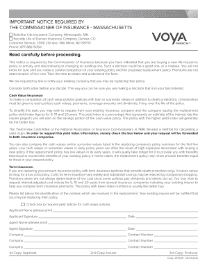 Massachusetts Life Insurance Replacement Notice