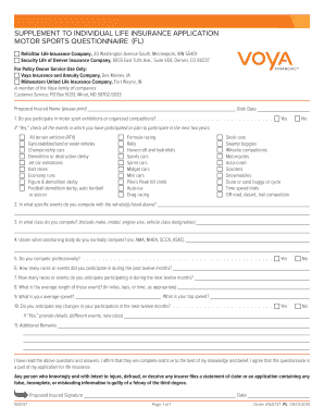 Motor Sports Questionnaire for Life Insurance