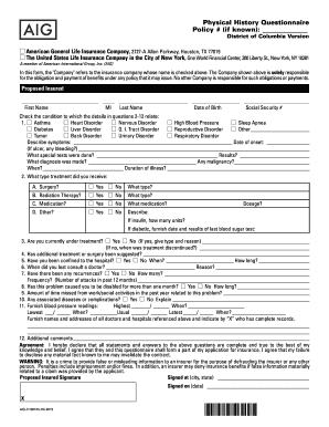 Physical History Questionnaire
