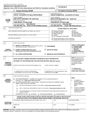 California State University Vendor Data Record