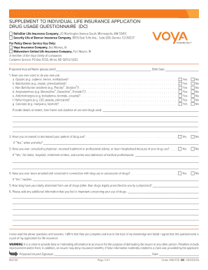 Drug Usage Questionnaire for Life Insurance Application