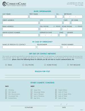 CosmetiCare Patient Intake Form