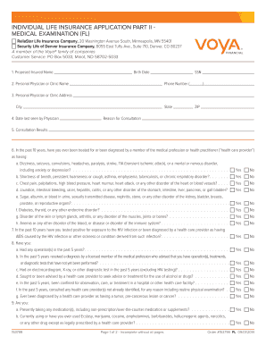 Individual Life Insurance Application Part II - Medical Examination