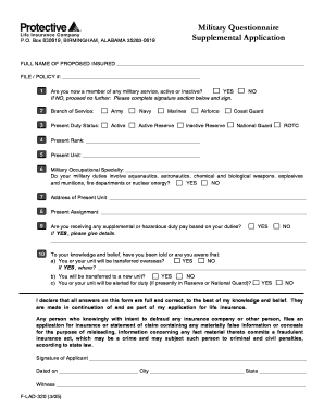 Military Questionnaire Supplemental Application