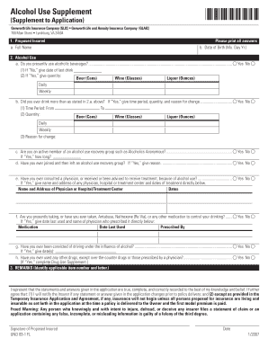 Alcohol Use Supplement for Life Insurance Application
