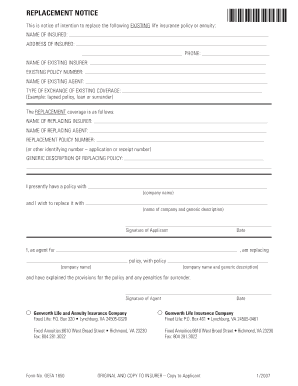 Life Insurance Policy Replacement Notice