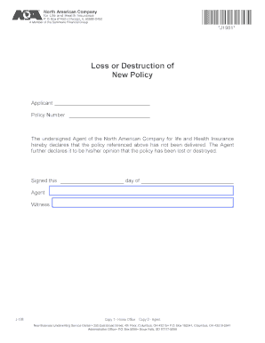 North American Life Insurance Policy Loss Declaration