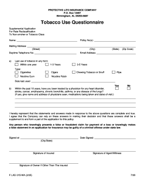 Tobacco Use Questionnaire for Life Insurance