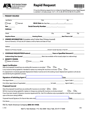 Rapid Request Life Insurance Application Form