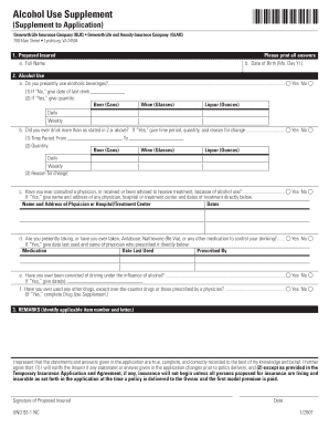 Alcohol Use Supplement Form