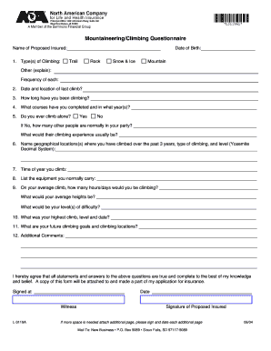 Mountaineering Climbing Questionnaire