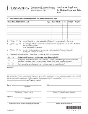 Children's Insurance Rider Application Supplement
