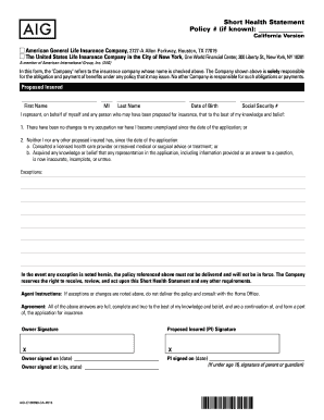 California Short Health Statement