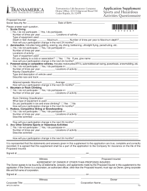 Sports and Hazardous Activities Questionnaire
