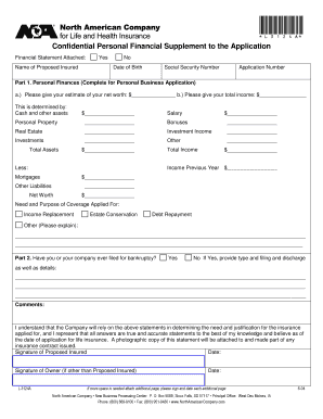 Personal Financial Supplement to Insurance Application
