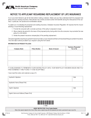 Notice to Applicant Regarding Life Insurance Replacement