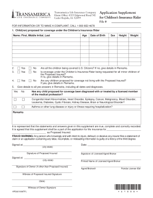 Transamerica Children's Insurance Rider Application