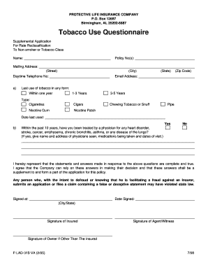Tobacco Use Questionnaire for Life Insurance