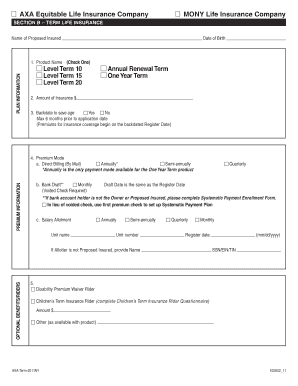 AXA Term Life Insurance Application