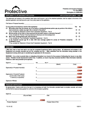 Life Insurance Application Supplement