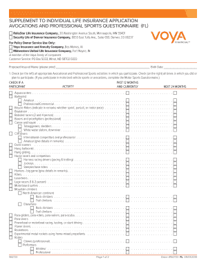 Avocational and Professional Sports Questionnaire
