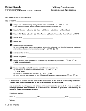 Military Questionnaire Supplemental Application