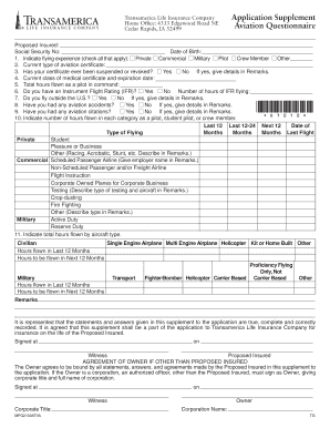 Aviation Questionnaire for Life Insurance Application