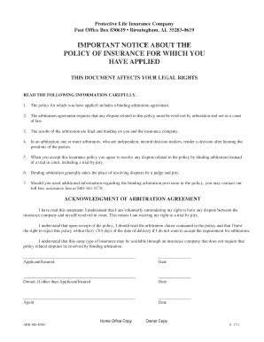 Protective Life Insurance Arbitration Agreement