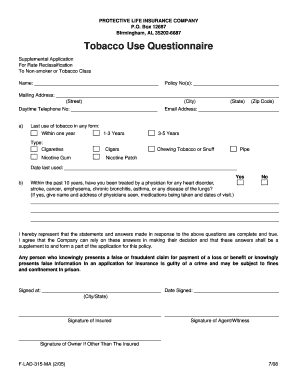 Protective Life Tobacco Use Questionnaire