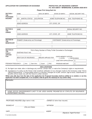 Protective Life Insurance Conversion Application