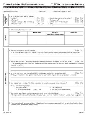 Substance Usage Questionnaire for Life Insurance