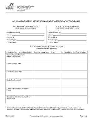 Arkansas Life Insurance Replacement Memorandum
