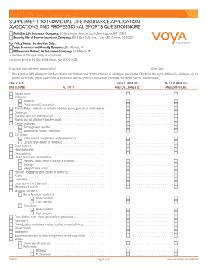 Avocational and Professional Sports Questionnaire