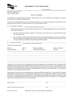 Banner Life Insurance Health Statement Supplement