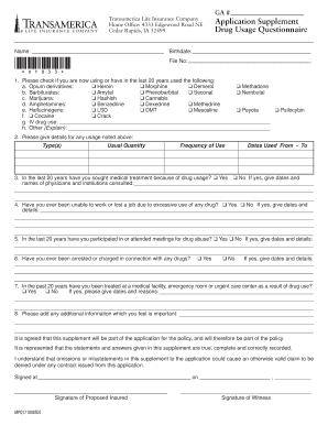 Transamerica Life Insurance Drug Usage Questionnaire
