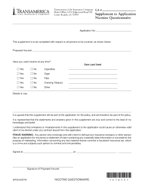 Nicotine Questionnaire Supplement