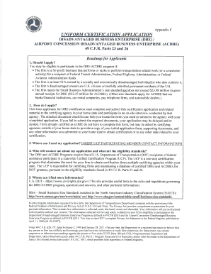 Disadvantaged Business Enterprise Certification Application