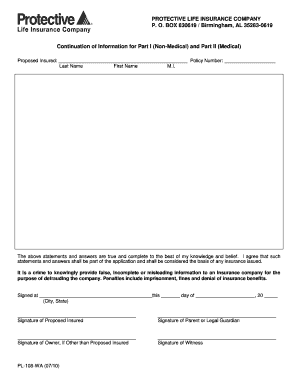 Protective Life Insurance Application Form