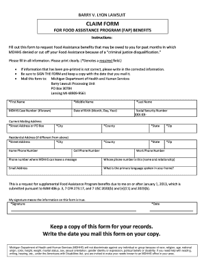 Barry V. Lyon Lawsuit Claim Form