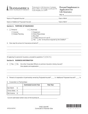 Life Insurance Application Supplement